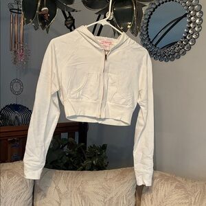 White Cropped Zip-Up Hoodie
